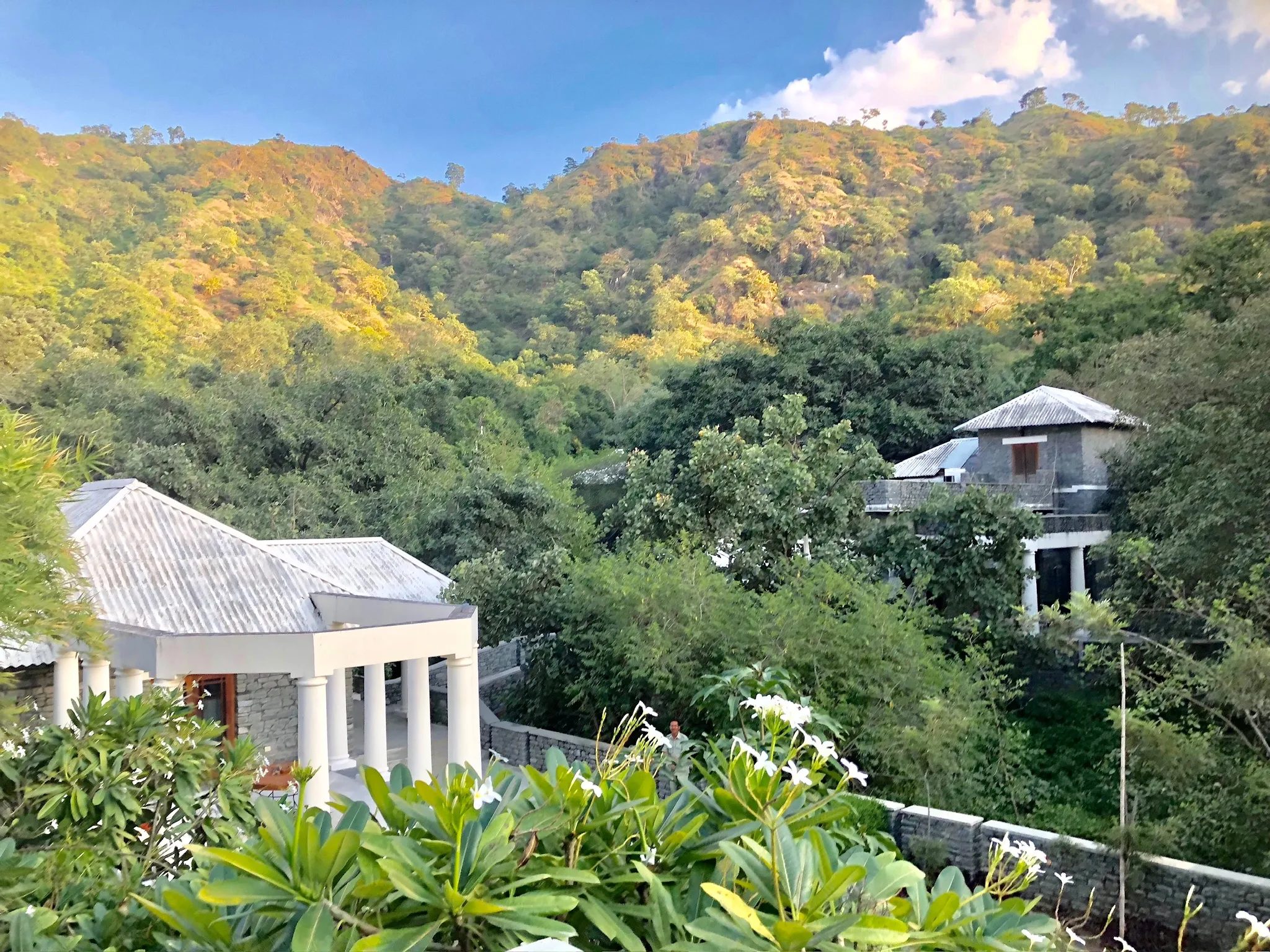 Main Wing and Edwina Villa with Mountains Drone View